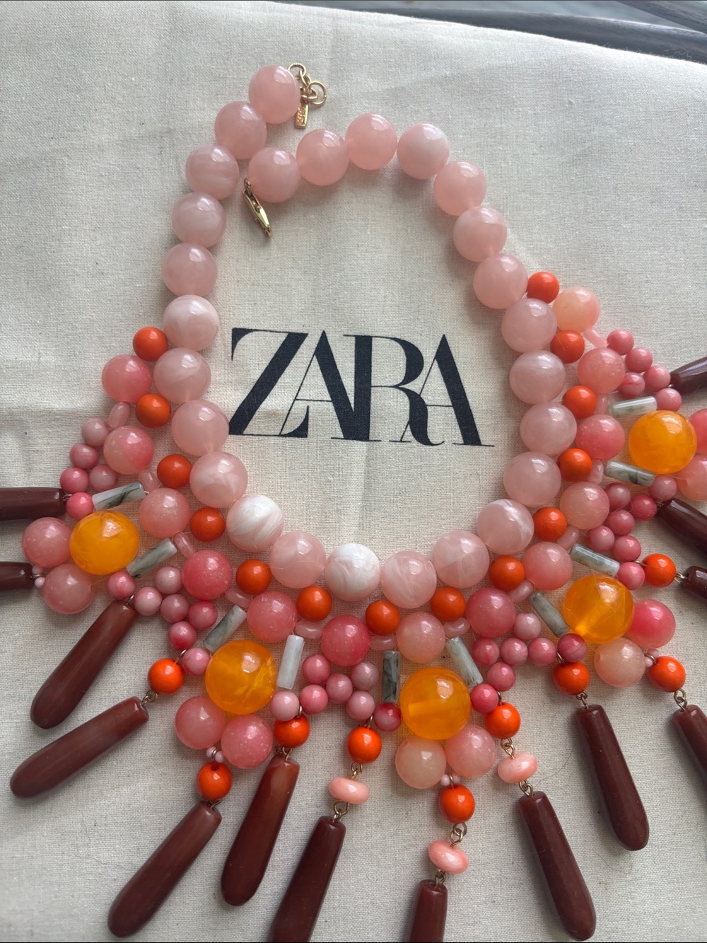 Zara Pink, Burgundy and Yellow Beaded Bib Necklace - Picture 5 of 6